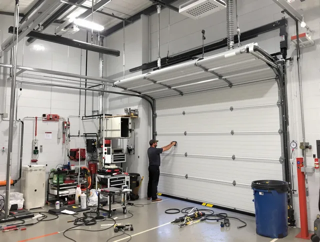 Hinesville Garage Door Repair certified technician performing commercial door repair at a Hinesville business facility