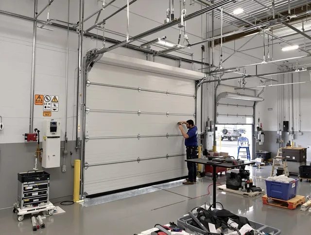 Commercial garage door repair being performed by Hinesville Garage Door Repair expert in Hinesville