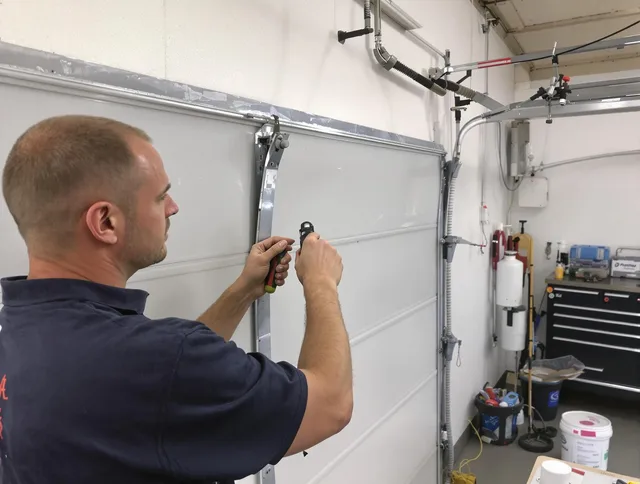 Before and after garage door dent repair by Hinesville Garage Door Repair in Hinesville