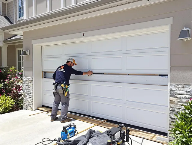 Hinesville Garage Door Repair team performing complete garage door replacement at Hinesville residence