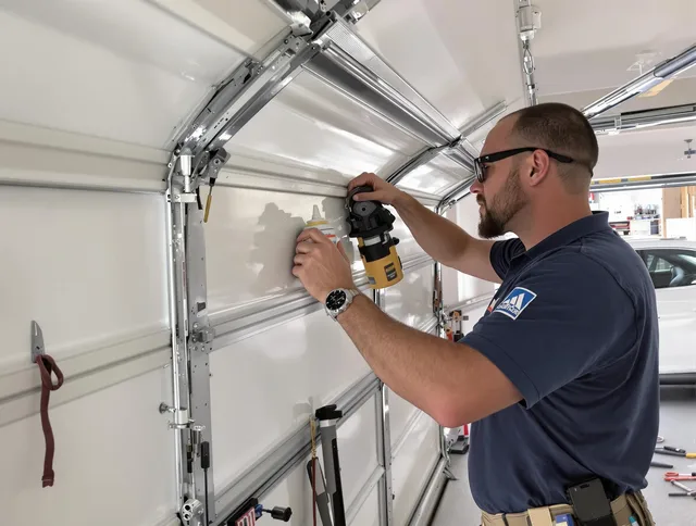 Hinesville Garage Door Repair technician quieting a noisy garage door in Hinesville