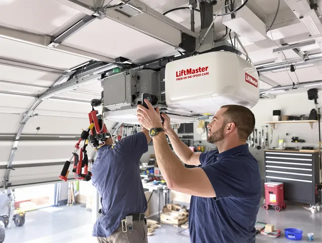 Hinesville Garage Door Repair technician performing advanced diagnostics on garage opener in Hinesville